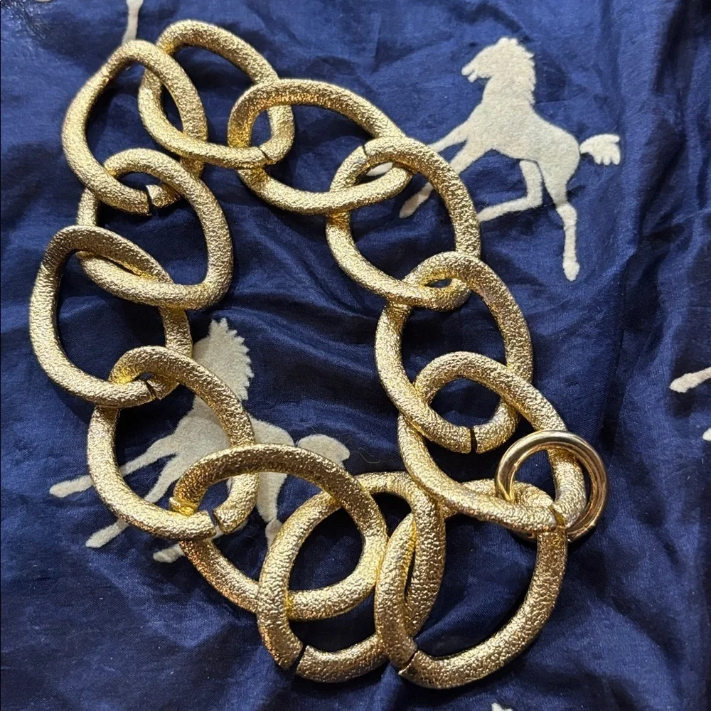 Brand New Gold Tone Textured Chunky Link Chain Necklace & Hoop Earrings Set